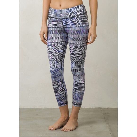 PRANA Roxanne Geometric Stripe Print Athletic Leggings Size M Black Blue Purple - Picture 1 of 7